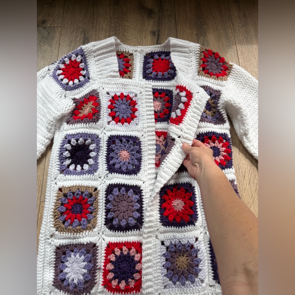 Crochet Granny Square Knit Oversized Cardigan Sweater Bode Inspired Medium/Large - Picture 6 of 16